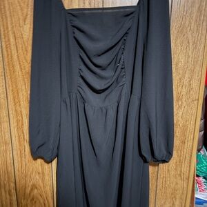 SHEIN Black Midi Dress with Draped Front